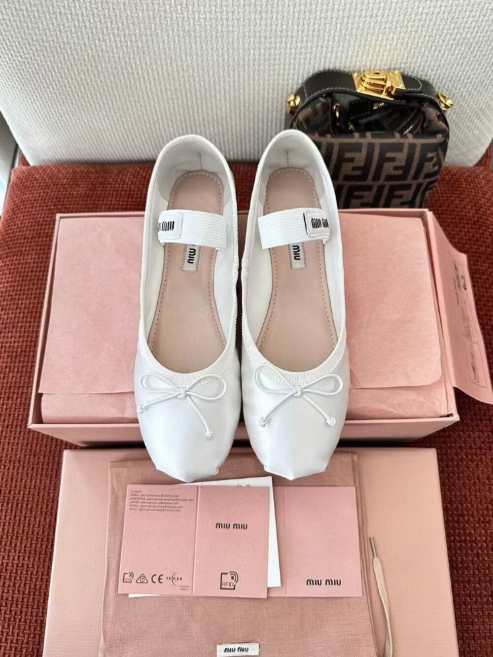 Miu Miu White Satin Mary Jane Ballet Flats